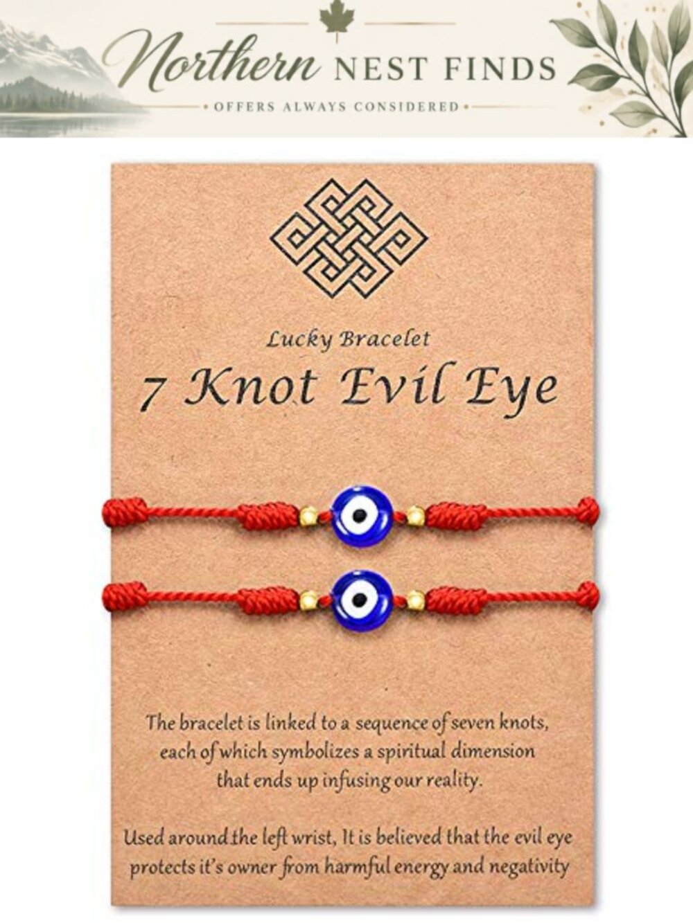 Handmade 7 Knot Evil Eye Bracelet Adjustable Kabbalah Protection Red String
